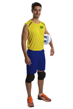Professional Brazilian Volleyball player with ball.