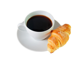 Croissant and cup of coffee composition isolated over  white