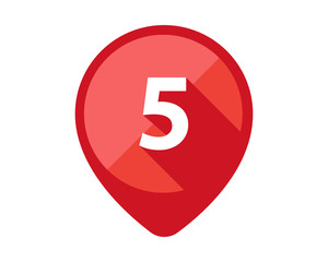 Flat Icons with long shadow. Red pin calendar number 5