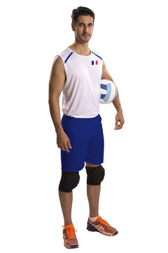 Professional French Volleyball player with ball.
