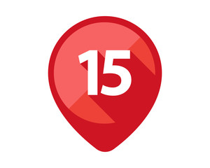 Flat Icons with long shadow. Red pin calendar number 15
