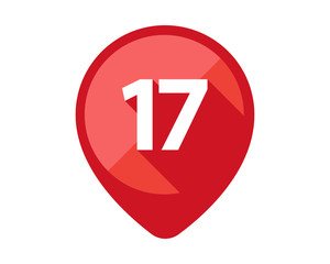 Flat Icons with long shadow. Red pin calendar number 17