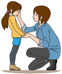もう泣かないのよ。母親が娘を優しくなぐさめている情景。(Don't cry, my honey. Mother is comforted gently daughter . )