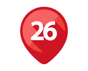 Flat Icons with long shadow. Red pin calendar number 26
