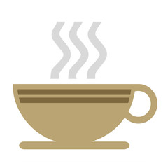 Steaming coffee on white background.