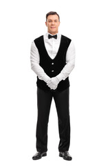 Full length portrait of a young waiter