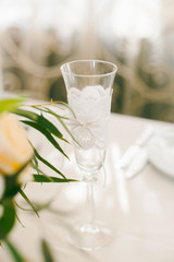 Newly married glass decorative white lace.