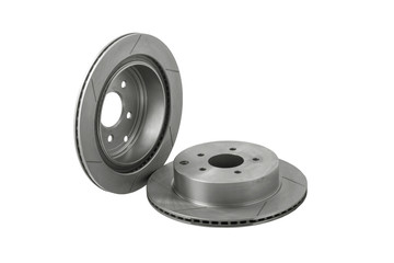 Two new car brake disks isolated on white background. Clipping p