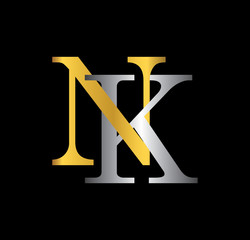 NK initial letter with gold and silver
