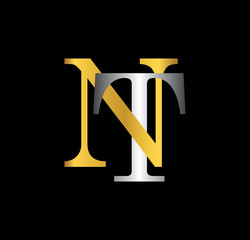 NT initial letter with gold and silver