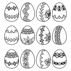 Set of vector easter eggs with tribal borders and flowers. Collection of decorative elements to easter