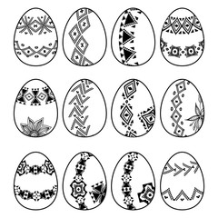 Set of vector easter eggs with tribal borders and flowers. Collection of decorative elements to easter