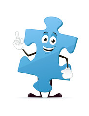 Happy blue puzzle mascot vector illustration