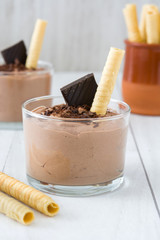 Fresh chocolate mousse and wafer
