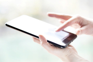 woman using tablet close up