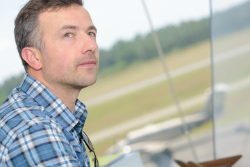 Closeup of man in control tower