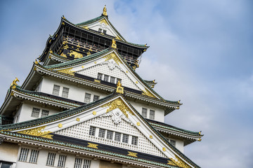 Osaka castle with blue sky