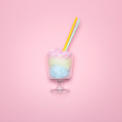 Top view of the multicolored cotton candy. Minimal style