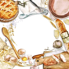 Dekokissen Watercolor background with space for text - Cooking Bread © nataliahubbert