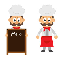 chef cartoon with menu board and apron set