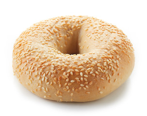 Fresh sesame bagel isolated on white background