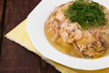 Aspic of chicken meat, beef and pork