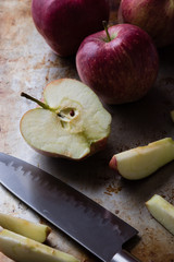 sliced apple on steel plate