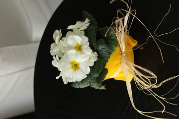 Weiße Primel als Tischdeko - dekorieren mit Filz
