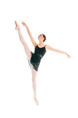 young ballet dancer dansing on white background