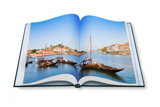 Typical portuguese boats (Portugal) on opened photobook