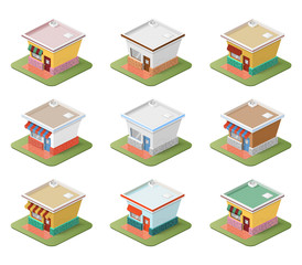Set of isometric houses.