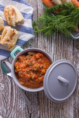 Spicy goulash soup with paprika.