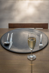 Spoon,Fork, Knife and wine glass on the table