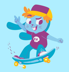Naklejka premium Cute Bunny Doing Tricks on Skateboard