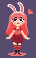 Happy Bunny Girl Next to a Floating Heart