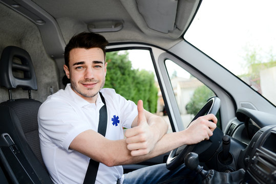 young man driving an ambulance paramedic transportation