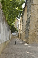 Alley next to aqueduct in Coimbra, Portugal