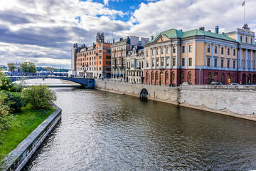 Fototapeta na wymiar Embankment in central part of Stockholm. Sweden.