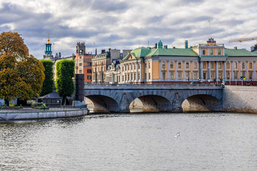 Obraz premium Embankment in central part of Stockholm. Sweden.