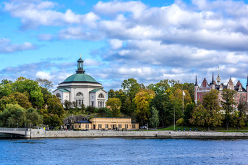 Fototapeta na wymiar Embankment in central part of Stockholm. Sweden.