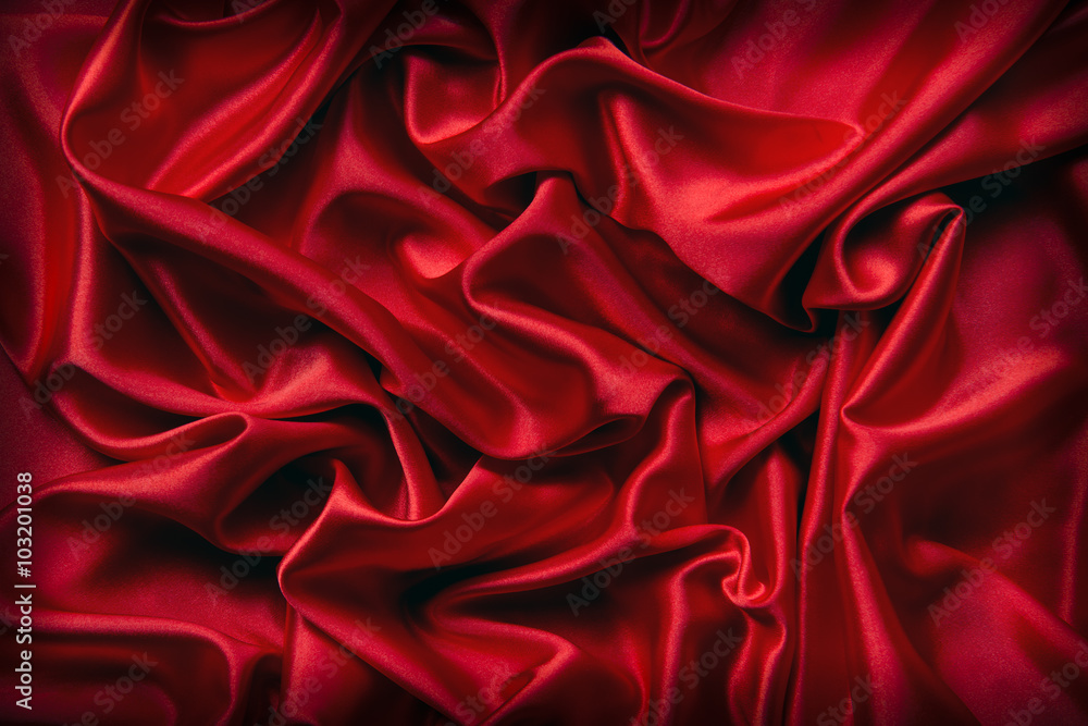 Poster red abstract background with wave satin texture of satin textile.