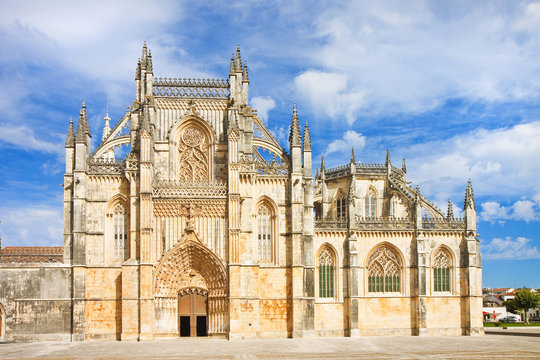 The facade of Batalha cathedral in Portugal (Europe)