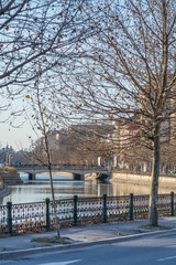 Fototapeta na wymiar Bucharest, Romania – January 10: Dambovita River on January 10,