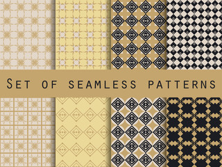 Geometric seamless pattern. Set. For wallpaper, bed linen, tiles, fabrics, backgrounds. Vector illustration.