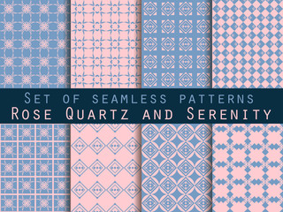 Set of seamless patterns. Geometric seamless pattern. Rose quartz and serenity violet colors.