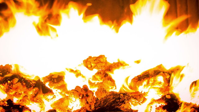 Coal boiler.Burning coal in the furnace close up