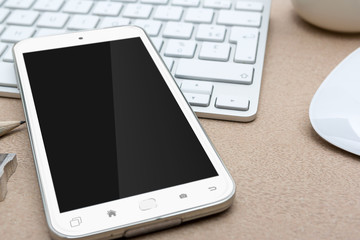 Workplace with modern mobile phone