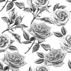 Monochrome seamless pattern with flowers.