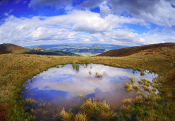 Fish-eye  view of the beautiful landscape in  Carpathian mountains