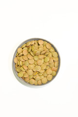 Cereals on a white background: lentil